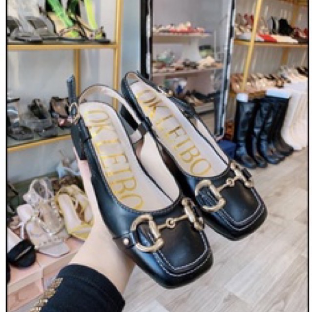 Sandal nữ mũi vuông tag khoá to Okla Gu 3p chị sale rẻ