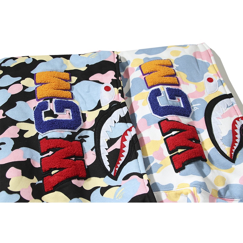 ❤❀  ❤ Bape Áo Khoác Hoodie Tay Dài In Hình Đầu Cá Mập Họa Tiết Rằn Ri Cá Tính Cho Cặp Đôi