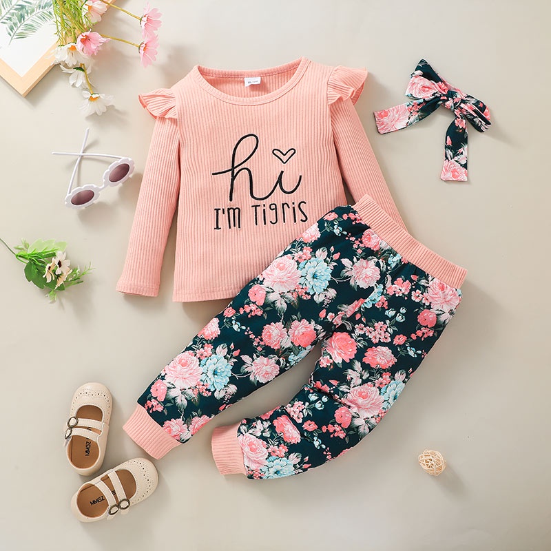 Bộ Đồ Quần Áo Bé Gái Áo Thun Dài Tay Và Quần Dài Set Thời Trang Cho Bé Trẻ em 1-6 Tuổi