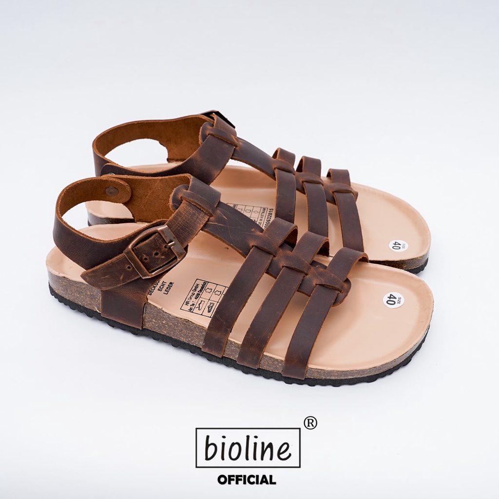 DK12 - Sandal Đế Trấu BIOLINE Official Quai Da Bò Chiến Binh Lót Pu Kem Chống Nước