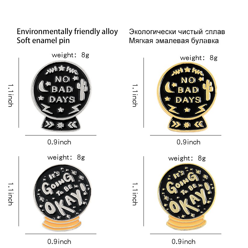 Ghim cài ve áo/ túi xách QIHE JEWELRY tráng men hình quả cầu pha lê in họa tiết chữ độc đáo thích hợp làm quà tặng