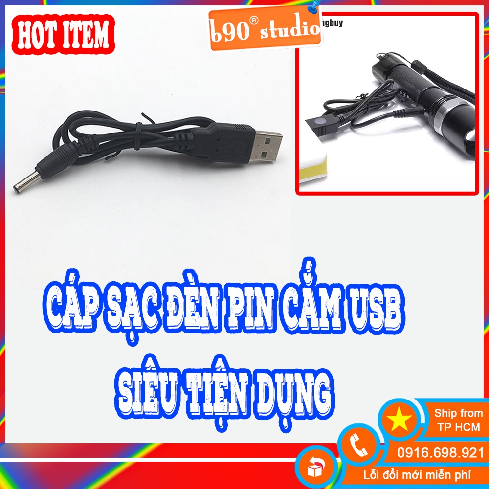 🔥 GIÁ SỈ 🔥 Cáp Usb sạc đèn pin jack tròn cho đèn đội đầu đèn pin cầm tay 3.5mm