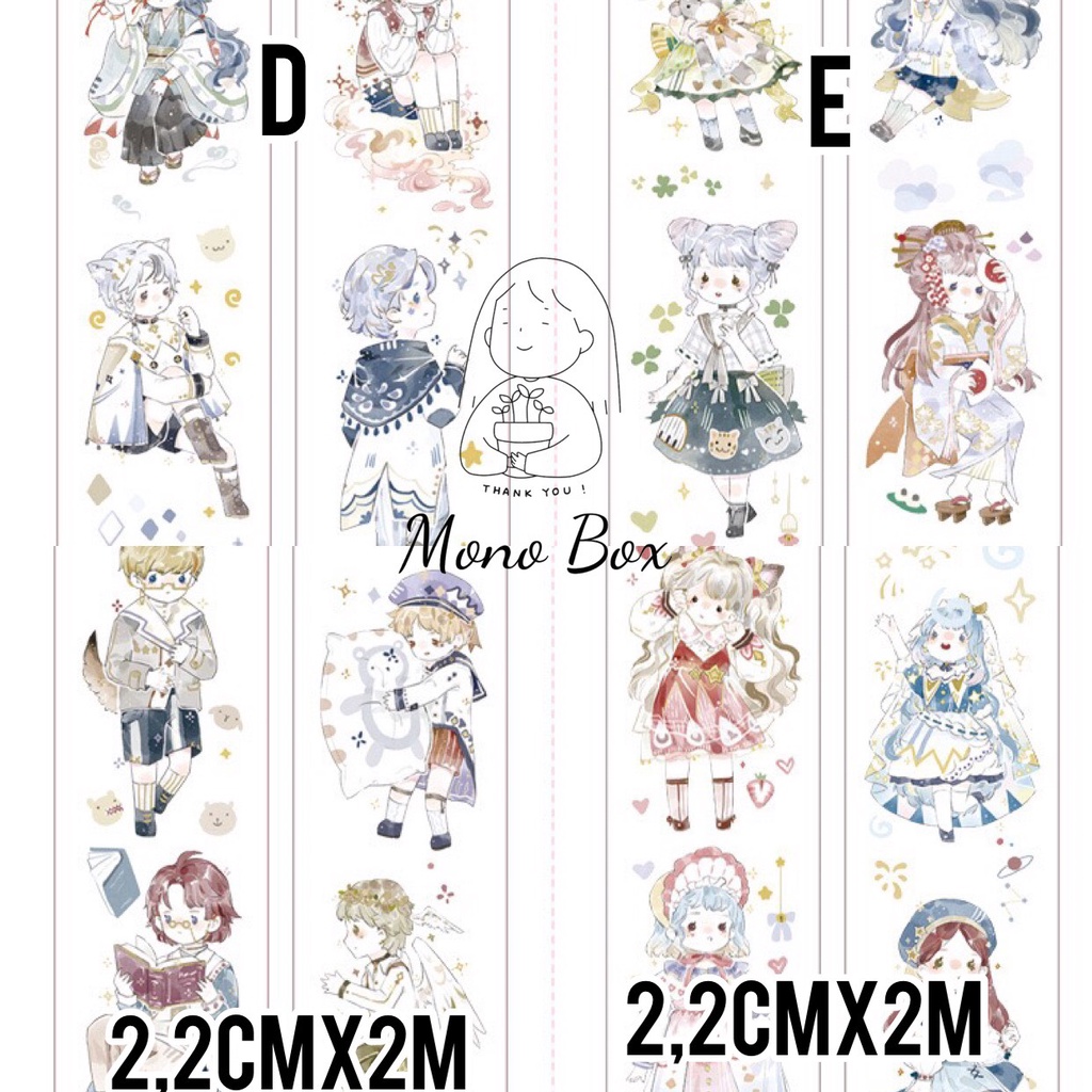 [Full cuộn 2 mét] Washi tape chủ đề nhân vật làm tranh washi Mono_box