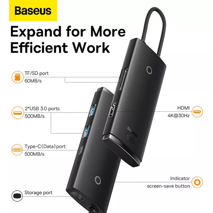 Hub chuyển Baseus Lite Series 6-Port Type-C HUB Docking Station