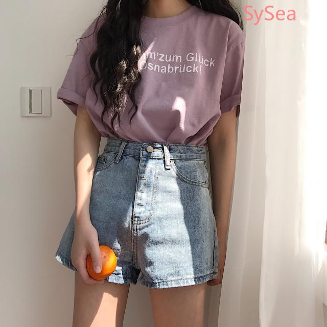 Quần short denim lưng cao ống rộng phong cách thời trang mùa hè cho nữ