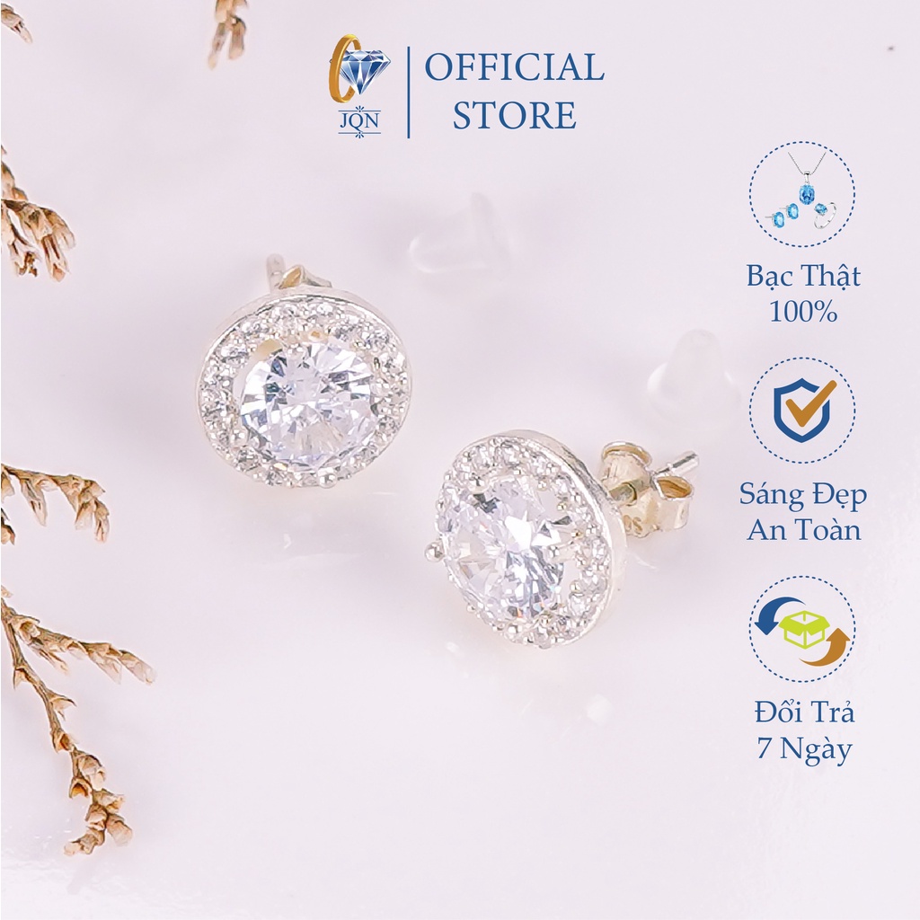 Khuyên Tai Tròn JQN Bông Tai Nữ Bạc Mặt Đá Tròn Trẻ Trung T19