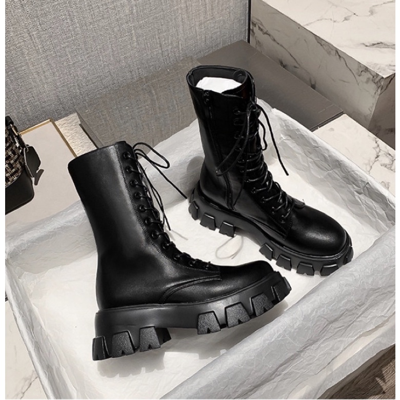 Boots cổ cao dây cột có khoá kéo