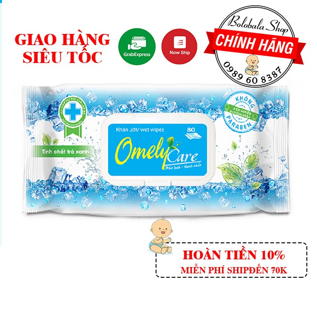 Khăn ướt Omely Care tinh chất trà xanh 80 tờ/hộp