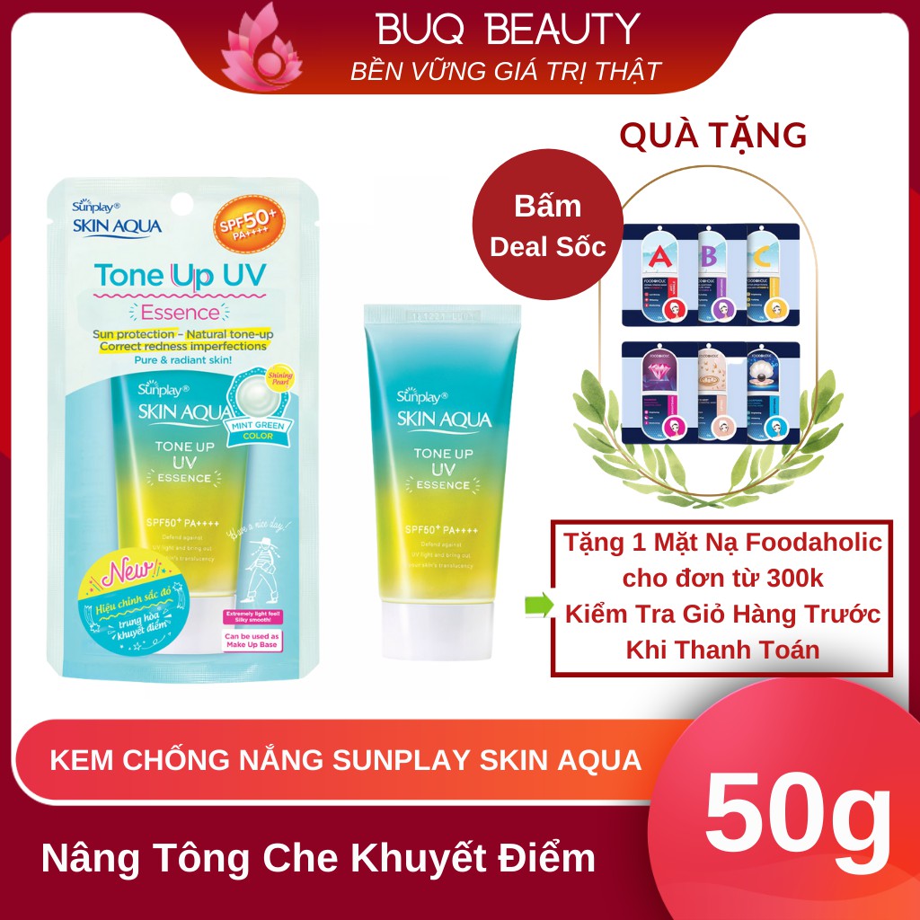 Kem chống nắng Sunplay Skin Aqua Tone Up UV Essence Mint Green SPF50+ PA++++ 50g