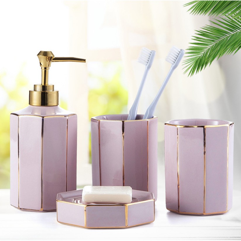 LỌ VÀ ĐĨA ĐỰNG SỮA TẮM XÀ PHÒNG NHÀ TẮM PUNNY PINK 4PCS