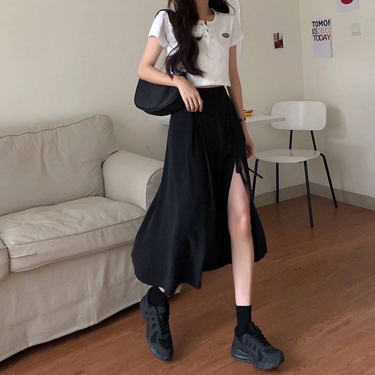 Chân Váy Midi Xiaozhainv Dáng Chữ A Lưng Cao Xẻ Tà Thời Trang Cho Nữ | BigBuy360 - bigbuy360.vn