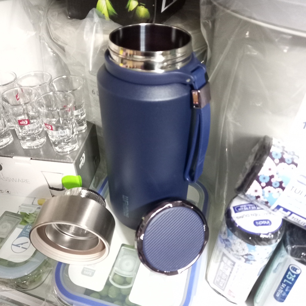 Bình nước giữ nhiệt inox SUS 304 Vân Nhám 1000ml &amp; 1300ml , Boom Tấn 2022 ,Bình 2 Nắp siêu tiện dụng