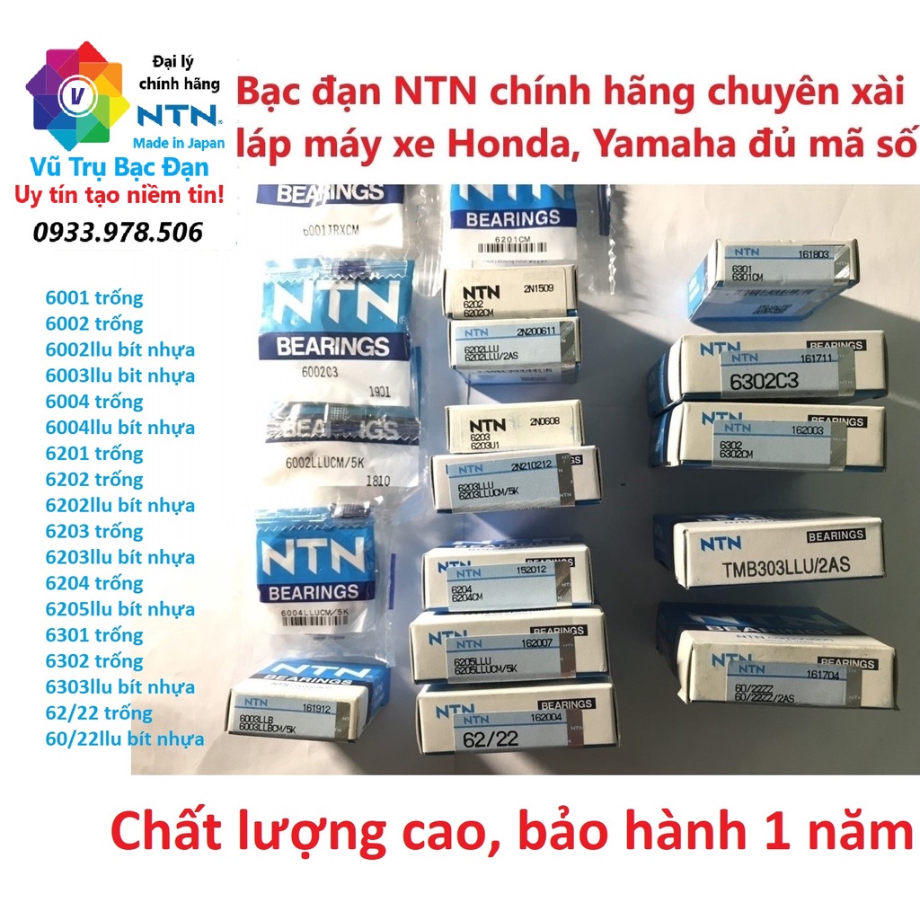 Vòng bi Bạc đạn NTN chính hãng dùng cho láp xe/ máy xe Honda, Yamaha...đủ các mã số:6201,6202,6203,6204,6001,6301,6302..
