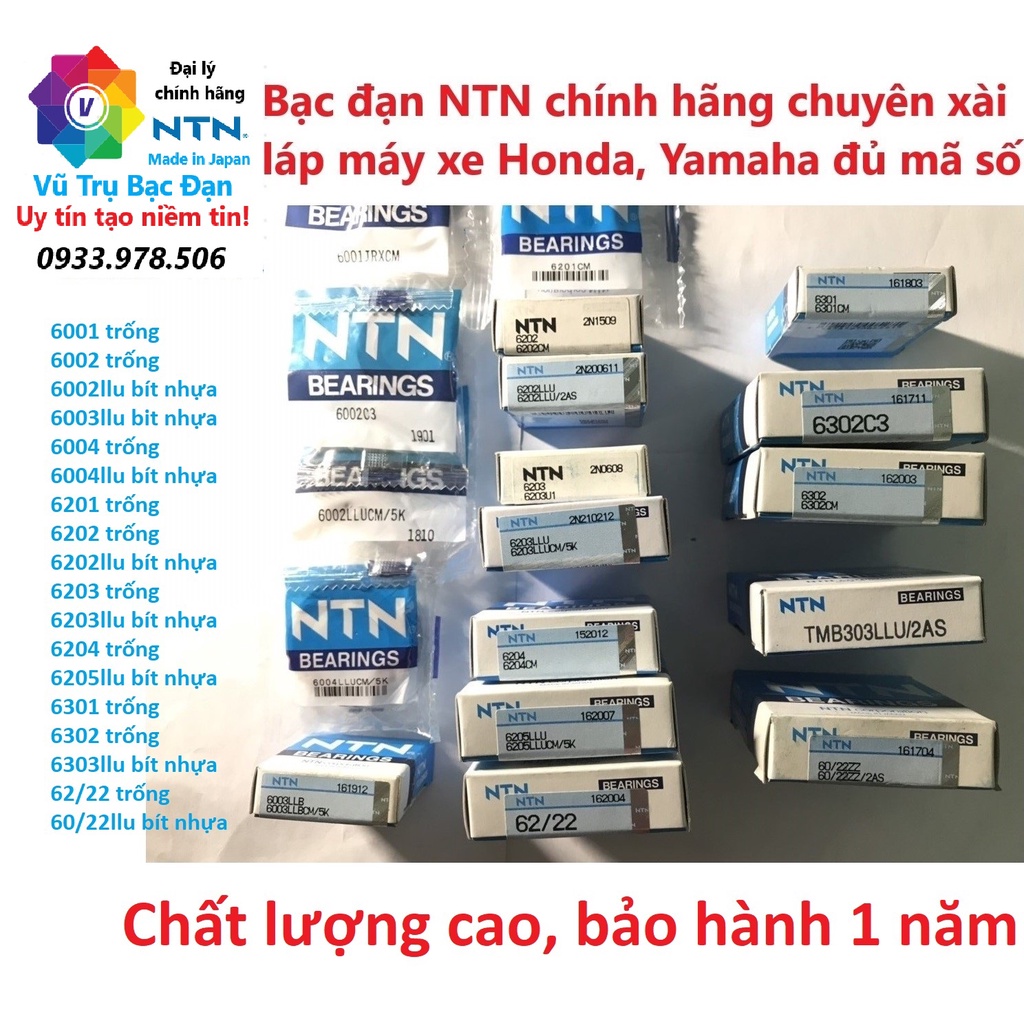 Vòng bi Bạc đạn NTN chính hãng dùng cho láp xe/ máy xe Honda, Yamaha...đủ các mã số:6201,6202,6203,6204,6001,6301,6302..