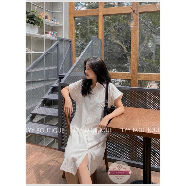 Váy Sơ Mi Dáng Suông Tay Cộc Vát Chất Thô Kiểu Váy Ulzzang Đầm Sơmi Lyy Boutique | BigBuy360 - bigbuy360.vn