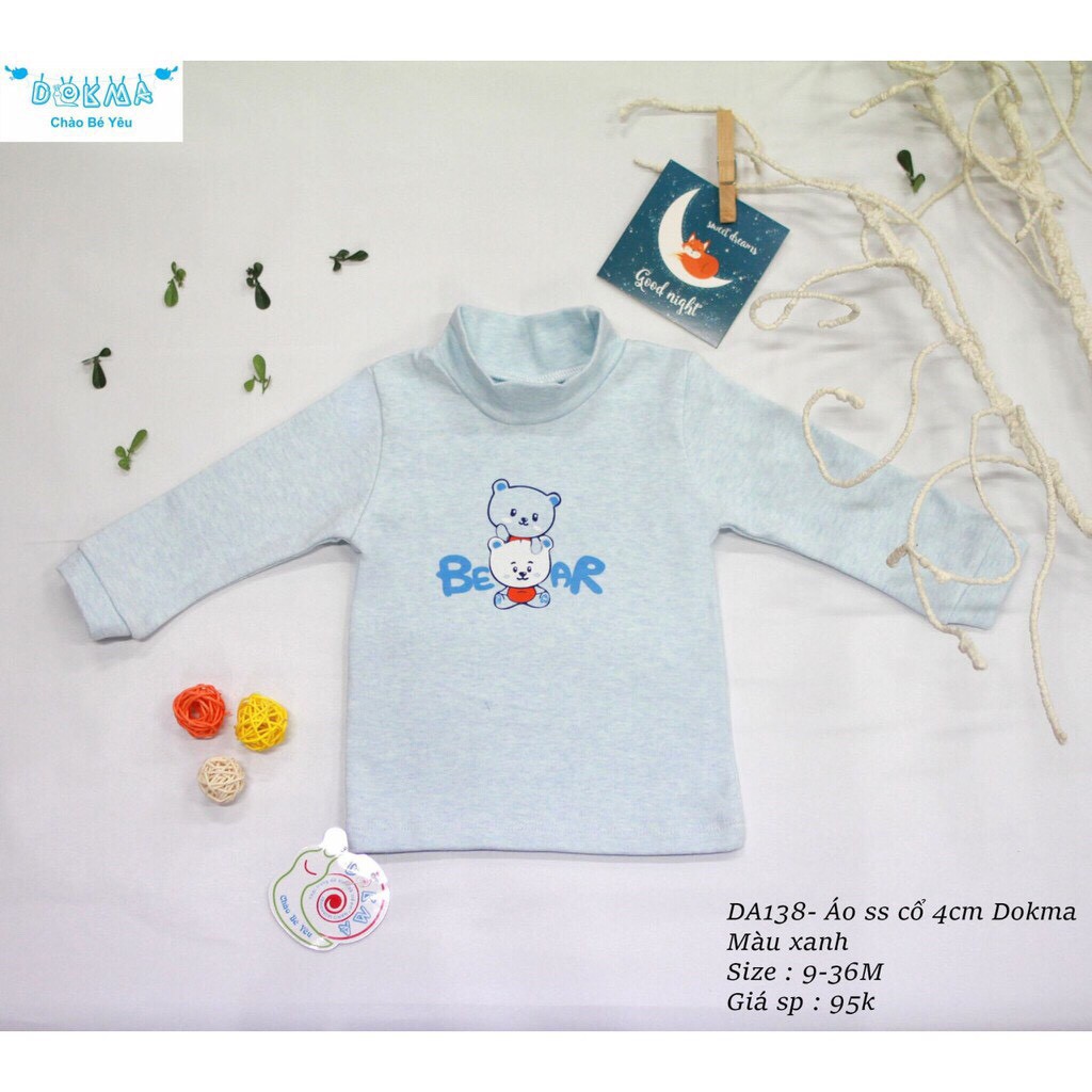 Dokma - Áo dài tay cotton len cổ 4cm cho bé từ 6-12m DA138