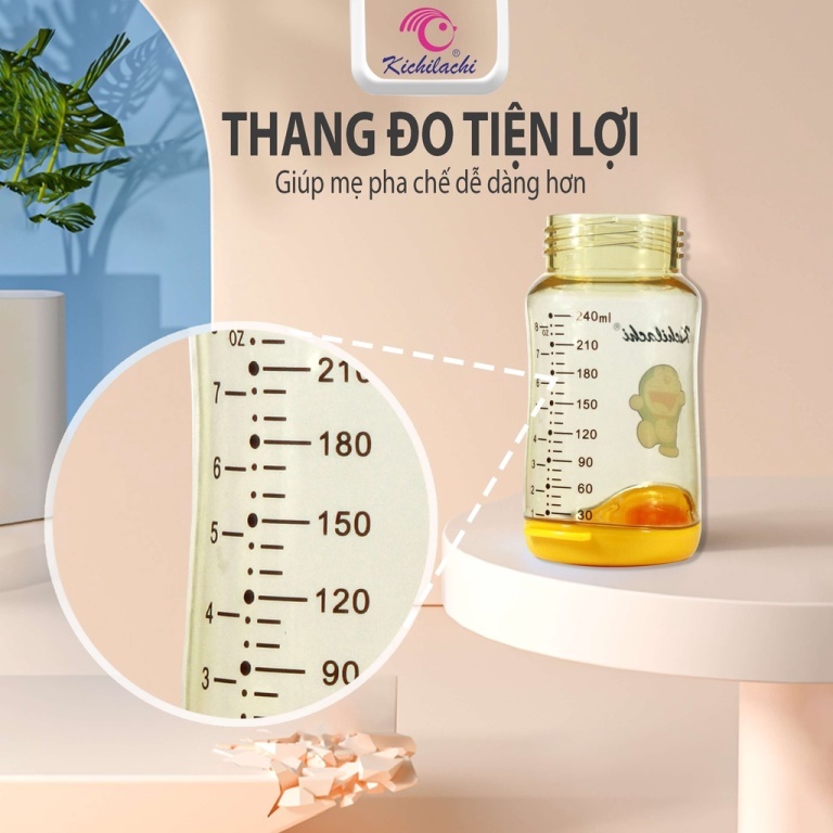 Bình sữa PPSU cổ rộng cao cấp cảm ứng nhiệt 240ml KICHILACHI KICHI an toàn cho bé