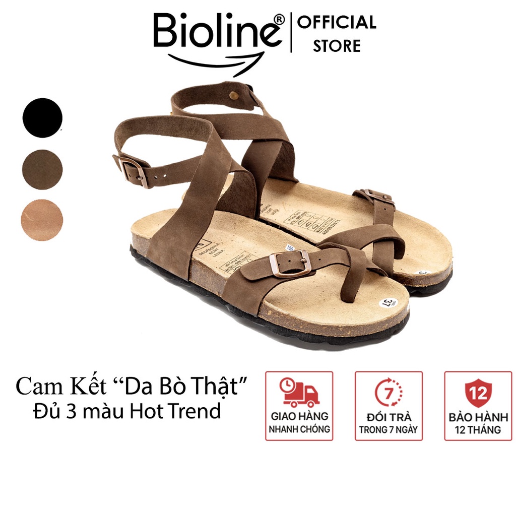 Sandal birken xỏ ngón DA BÒ THẬT dép đế trấu xỏ ngón da bò unisex chính hãng Bioline