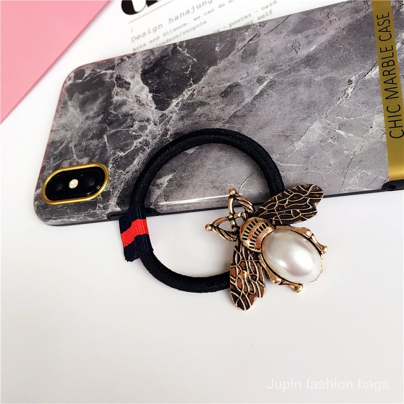 Korean Dongdaemun New Square Meters Vintage Pearl Little Bee Red and Green Stripes Red and Blue Ribbon Hair Ring Hair Rope Head Tie Female