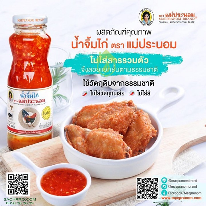 Sốt Chua Ngọt Thái Lan Sốt Gà Thái Lan hiệu Mae Pronnom Sweet Chilli Sauce 980g Chai Thuỷ Tinh Cao Cấp