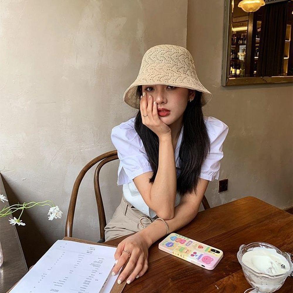 BARRY Mũ Bucket Dệt Kim Màu Sắc Đơn Giản Có Thể Gấp Gọn Tiện Dụng Cho Nữ