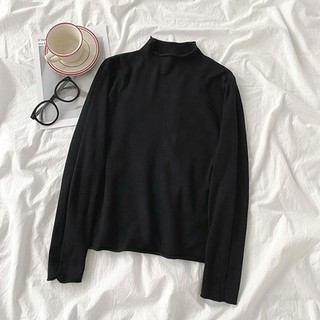 [Order]🌿 Áo len mỏng basic cổ cao 3p tay dài trơn nhiều màu ulzzang 🔥