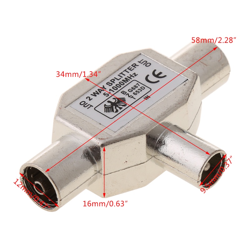 Đầu Nối Đồng Trục TV 2 Chiều Chia 1X Male Sang 2 x Female Bằng Kim Loại