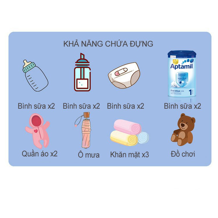 Balo bỉm sữa - balo mẹ bỉm giữ nhiệt bình sữa cho bé kiểu Hàn Quốc, mẫu mới 2021