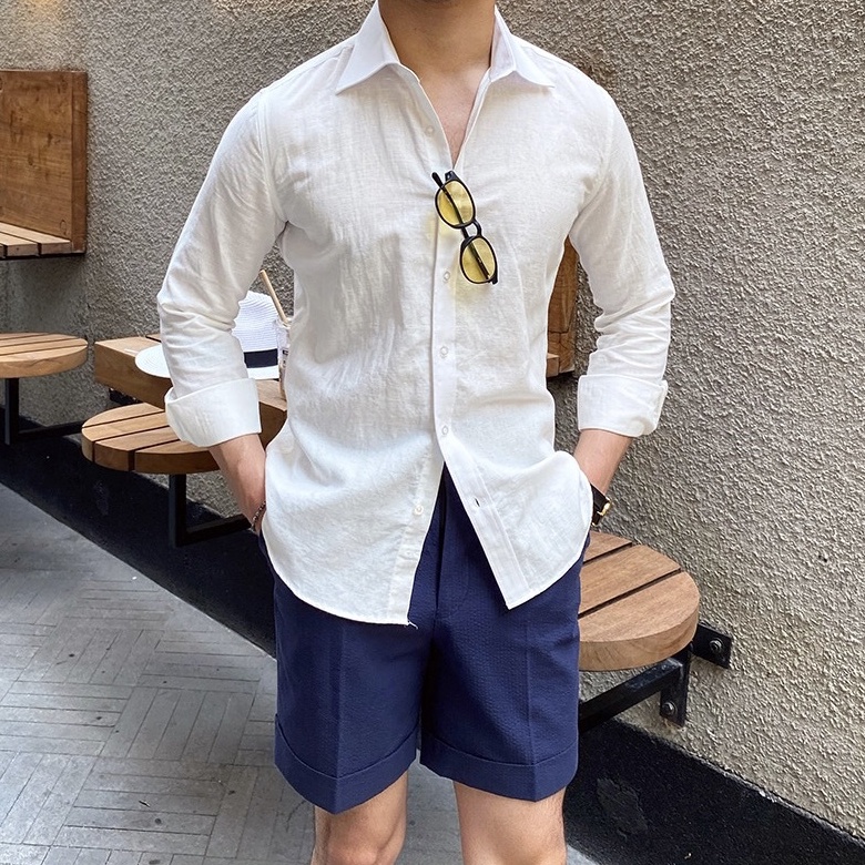 Quần short nam xếp ly, gấu lật, chất liệu cao cấp hàng may đo thiết kế