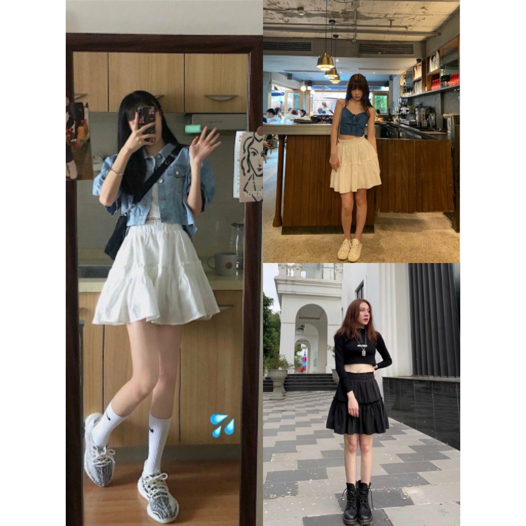 Chân Váy Xòe 2 Tầng Chất Đũi Kèm Lót | BigBuy360 - bigbuy360.vn