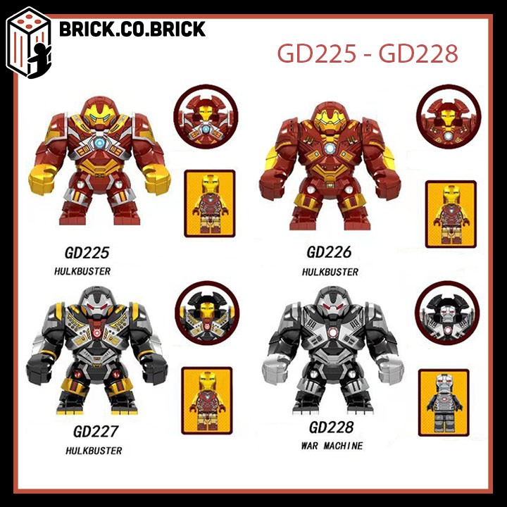 GD225-228 - Đồ chơi lắp ráp minifigure nhân vật lego siêu anh hùng marvels mcu hulk buster và war machine.