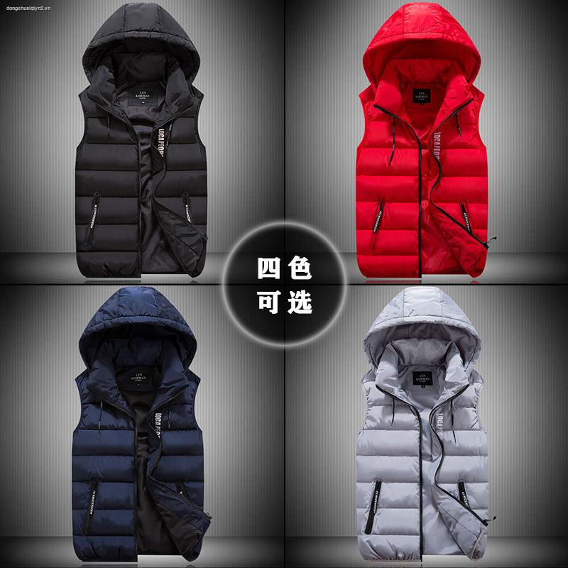 Áo khoác phao sát nách dáng rộng có mũ trùm đầu phong cách Hàn Quốc thời trang thu đông dành cho nam