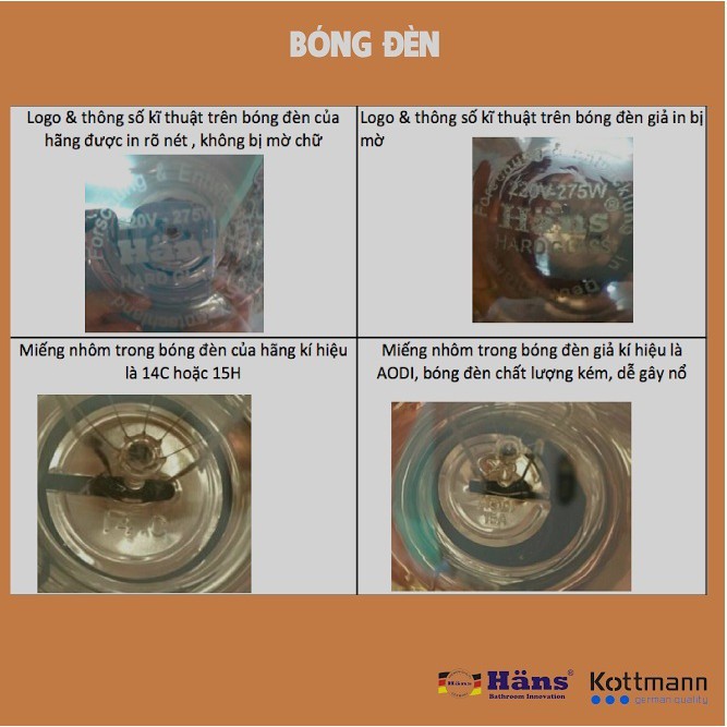 Đèn sưởi Kottmann 2 bóng K2BH chính hãng (có bảng đặc điểm nhận biết hàng chính hãng) - Bảo hành 36 Tháng chính hãng