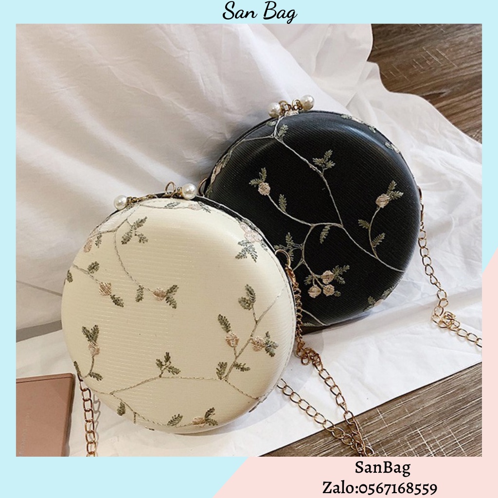 Túi xách nữ tròn thêu hoa cách điệu Ulzzang siêu đẹp ❤️️