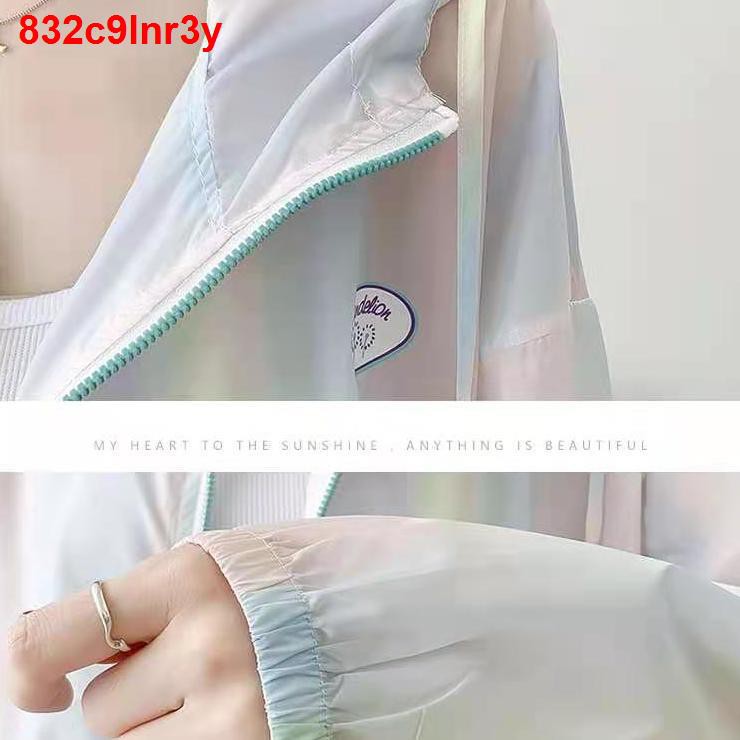 đầm xoèIce silk gradient color Áo khoác chống nắng Nhật Bản nữ mùa hè có mũ mỏng tươi mát học sinh phóng khoáng