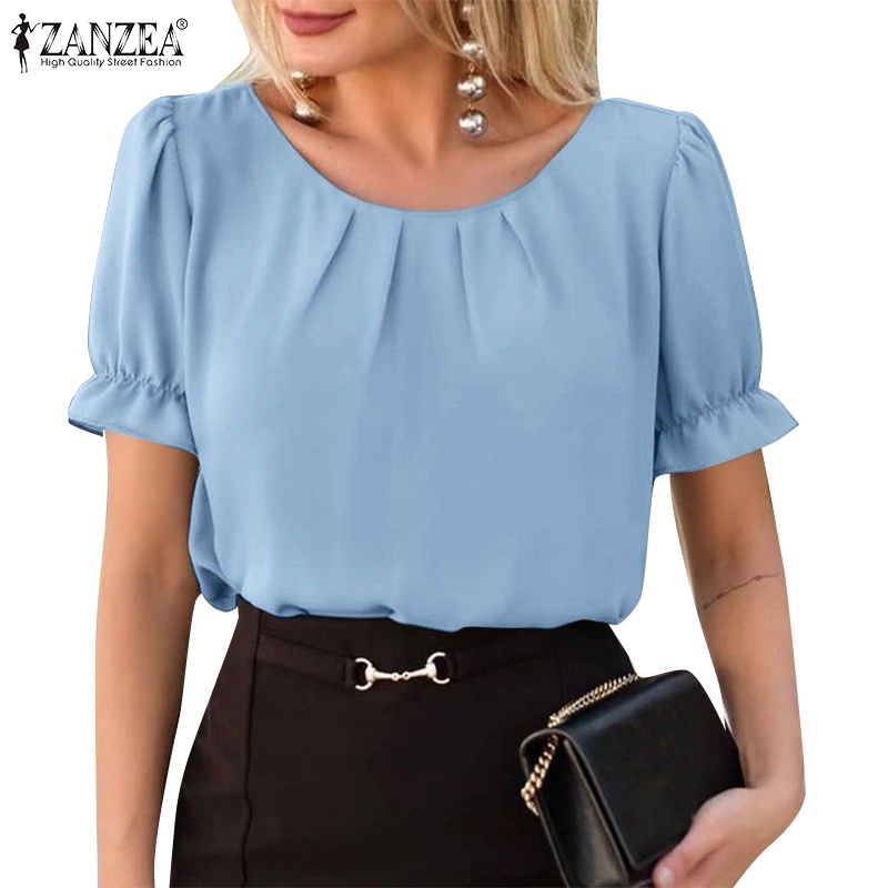 Zanzea Áo Nữ Ngắn Tay Cổ Tròn Thời Trang Châu Âu