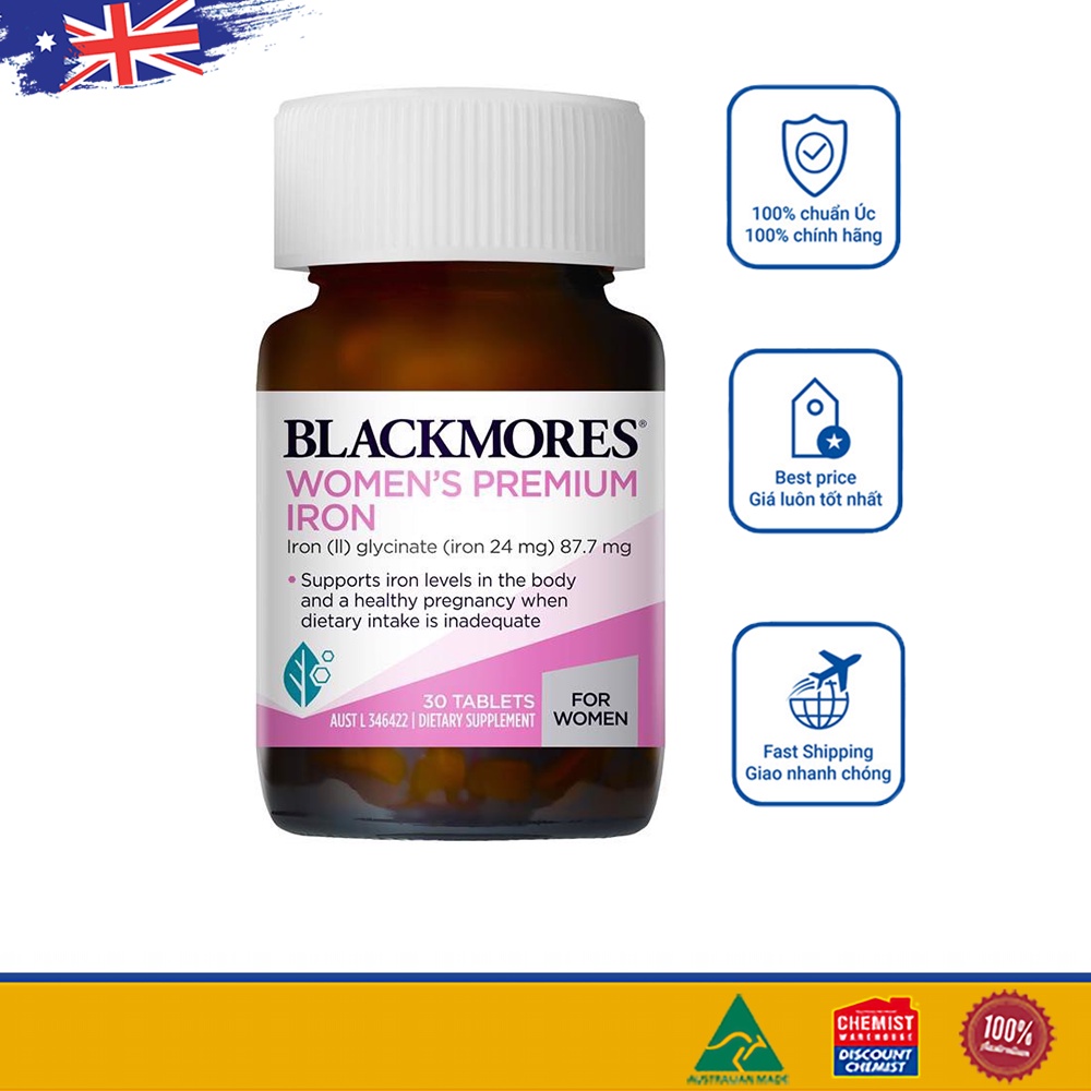 Viên uống bổ sung sắt Blackmores cho bà bầu của Úc Blackmores Iron 30 viên