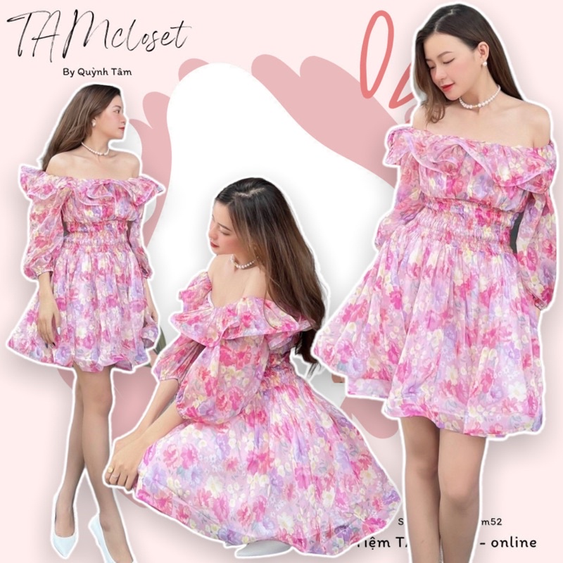 Đầm hoa xoè trễ vai - TK1106