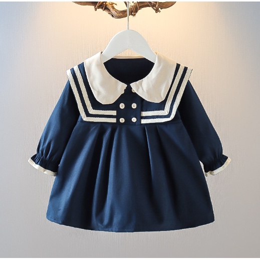 Đầm Công Chúa Tay Dài Màu Trơn Phong Cách Hàn Quốc Thời Trang Xuân Thu Cho Bé Gái