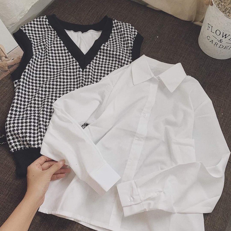 Áo sơmi nữ mix áo gile
