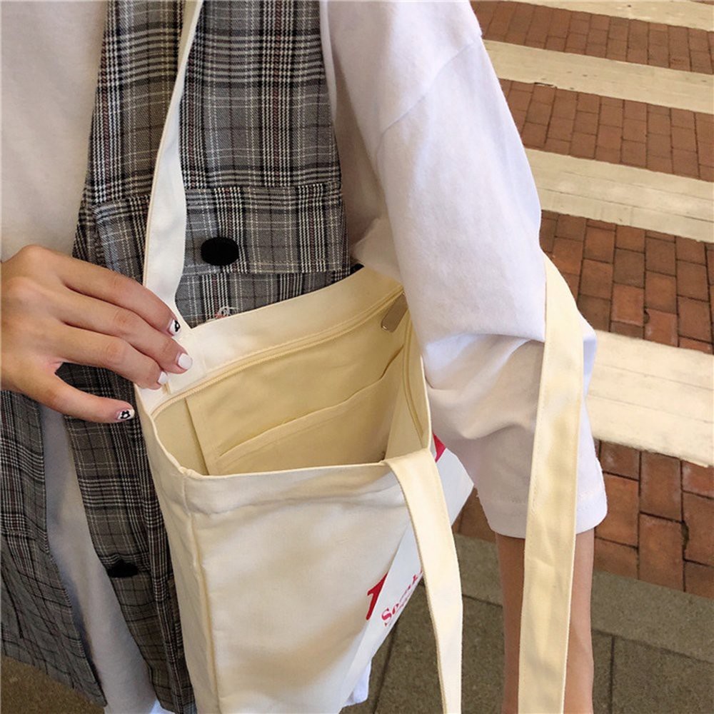Túi vải tote cho nữ có khóa kéo tiện lợi in họa tiết chữ siêu hót giá rẻ