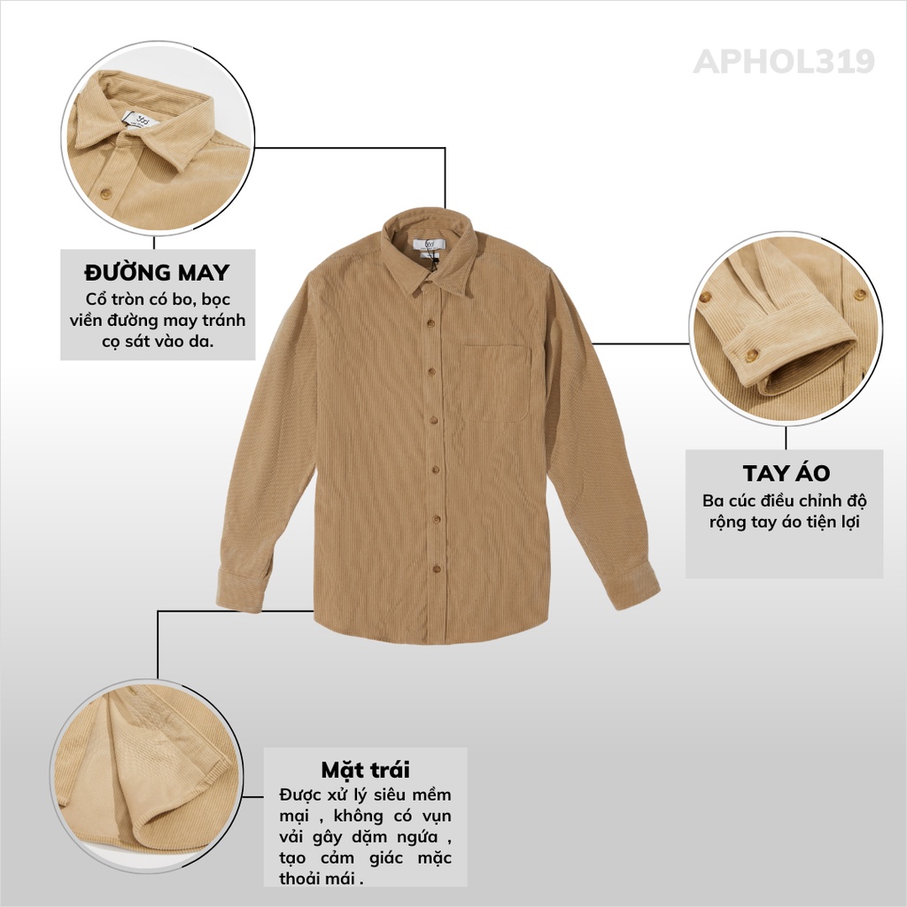 Áo sơ mi nhung tăm nam nữ Unisex dài tay 360Boutique form rộng túi ngực Hàn Quốc dày dặn - STDOL317