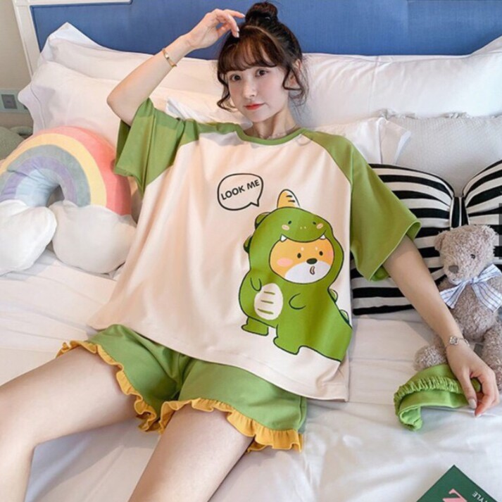 Bộ ngủ nữ mặc nhà quần đùi áo cộc tay cực kì xinh và đáng yêu cute - 𝐁𝐋𝟓𝟕