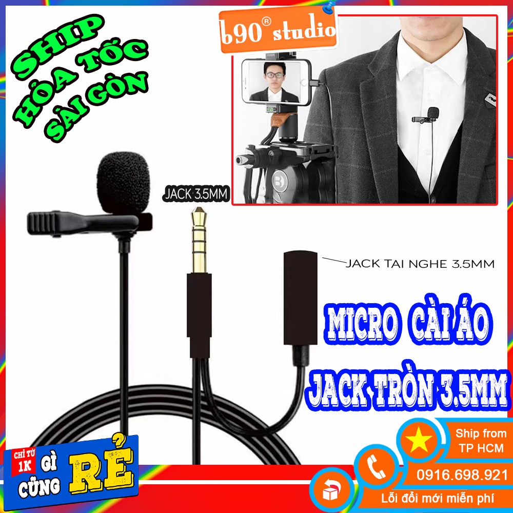 Mic cài áo dành cho ghi âm điên thoại jack cắm 3.5mm có  jack tai nghe thêm tiện dụng