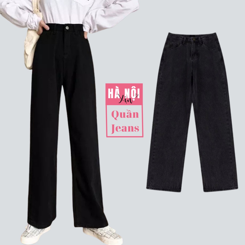 Quần Jeans ống rộng nữ, Quần bò nữ ống suông rộng baggy Ulzzang TR03 màu đen full phong cách Hàn Quốc hot hit 2022