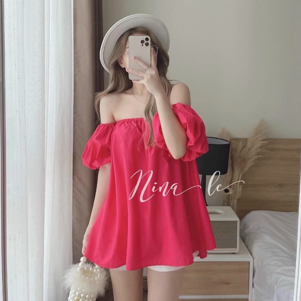 (Freeship) Set áo babydoll, set nữ mặc đi biển nhiều màu rực rỡ, set tiểu thư trễ vai xinh xắn
