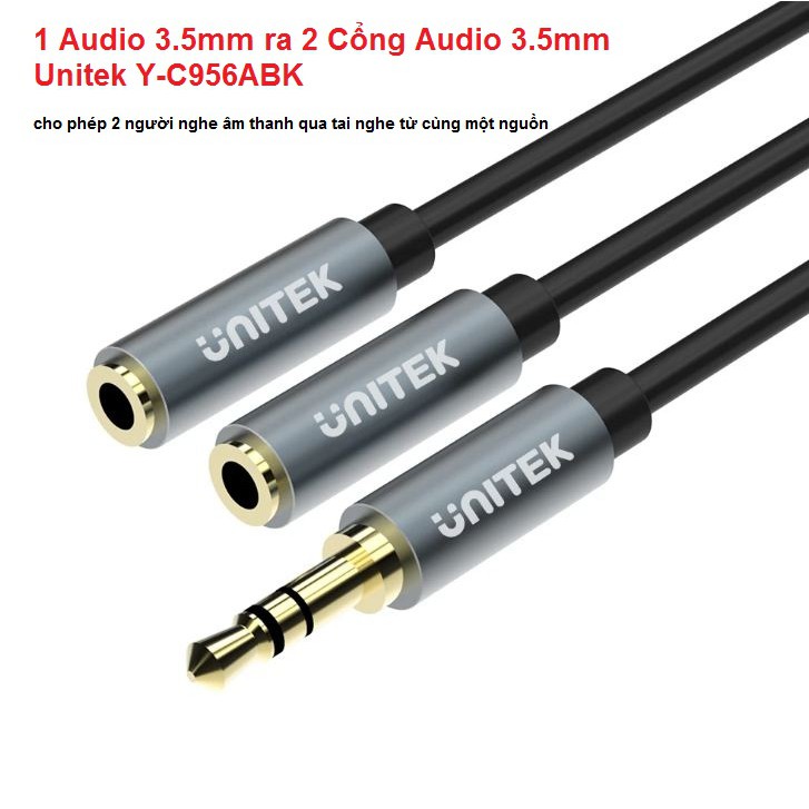 Cáp chia 1 Audio 3.5mm ra 2 Cổng Audio 3.5mm Unitek Y-C956ABK