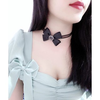 Vòng cổ nơ choker đính đá sang trọng, siêu xinh (ảnh thật)
