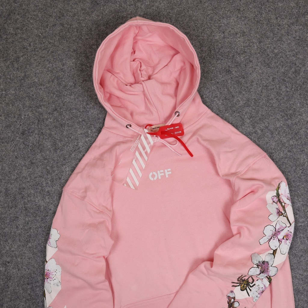 Áo Hoodie off White màu hồng đen thiết kế ấm áp