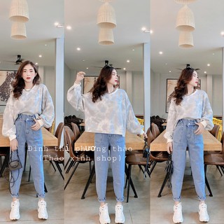 quần jeans baggycạp cao đai chéo 3 cúc kèm ảnh thật Thảo xinh shop